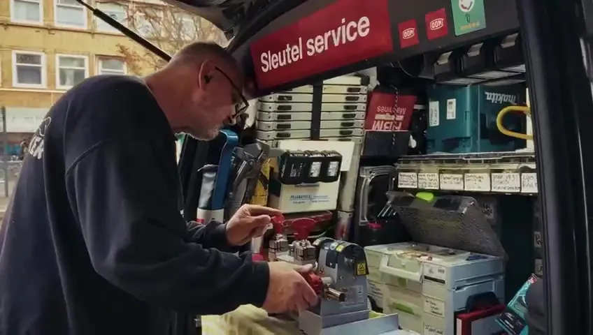 Marcel in zijn servicewagen met sleutelservice